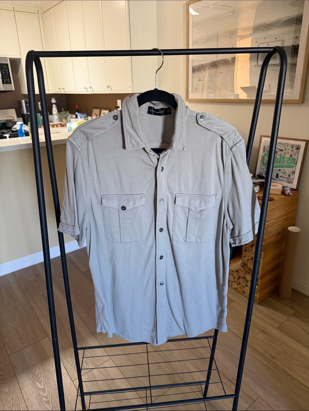 Ralph Lauren Khaki Safari Military Utility Short Sleeve Shirt Epaulettes Large